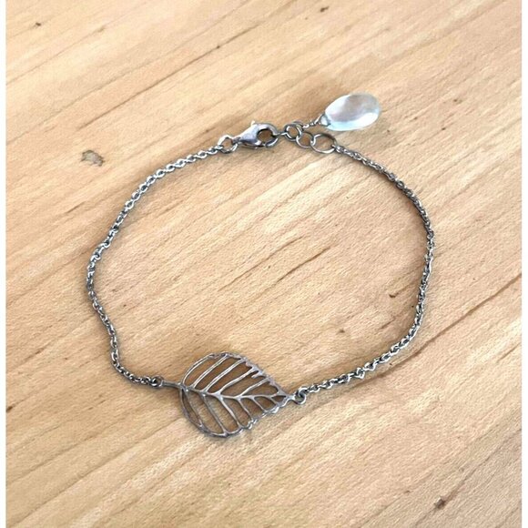 Leaf Chain Drop Charm Bracelet 925 Sterling Silver Lobster Closure Adjustable - Picture 1 of 5